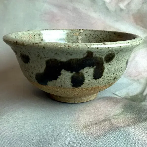 Vintage MCM Japanese Style Artisan Tea-Ware Stoneware Three Tea Cups & Bowl